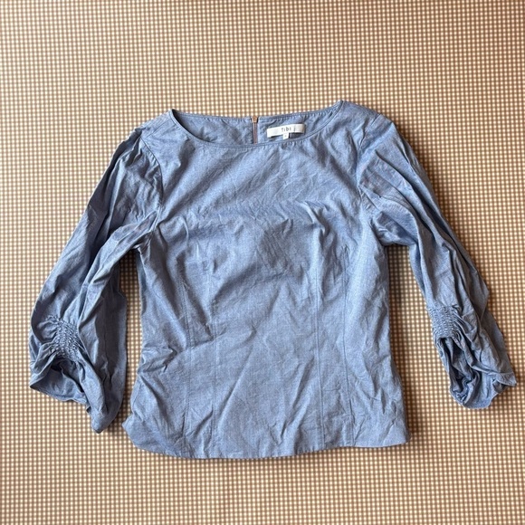 TIBI Women’s size 6 shirt top ruched sleeve. Back zipper. Cotton - Picture 2 of 14